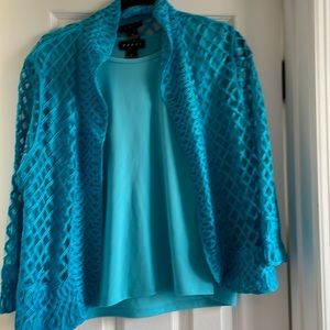 Two piece turquoise tank top with weave jacket
